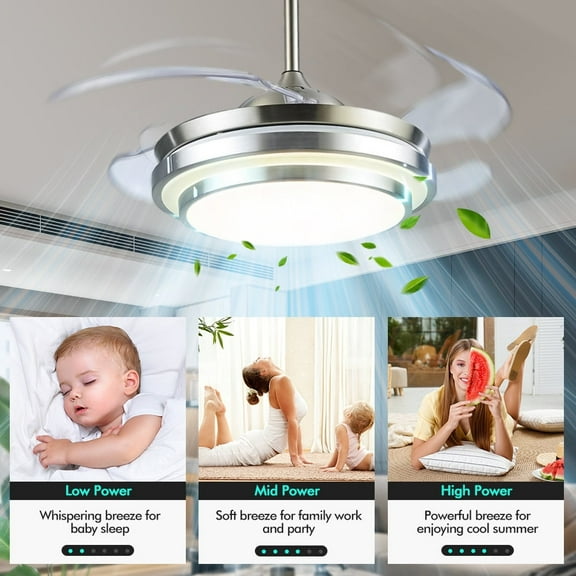 AFANQI 42" Modern Ceiling Fan Light, Reversible Retractable Invisible Blade Ceiling Fan with Remote Control