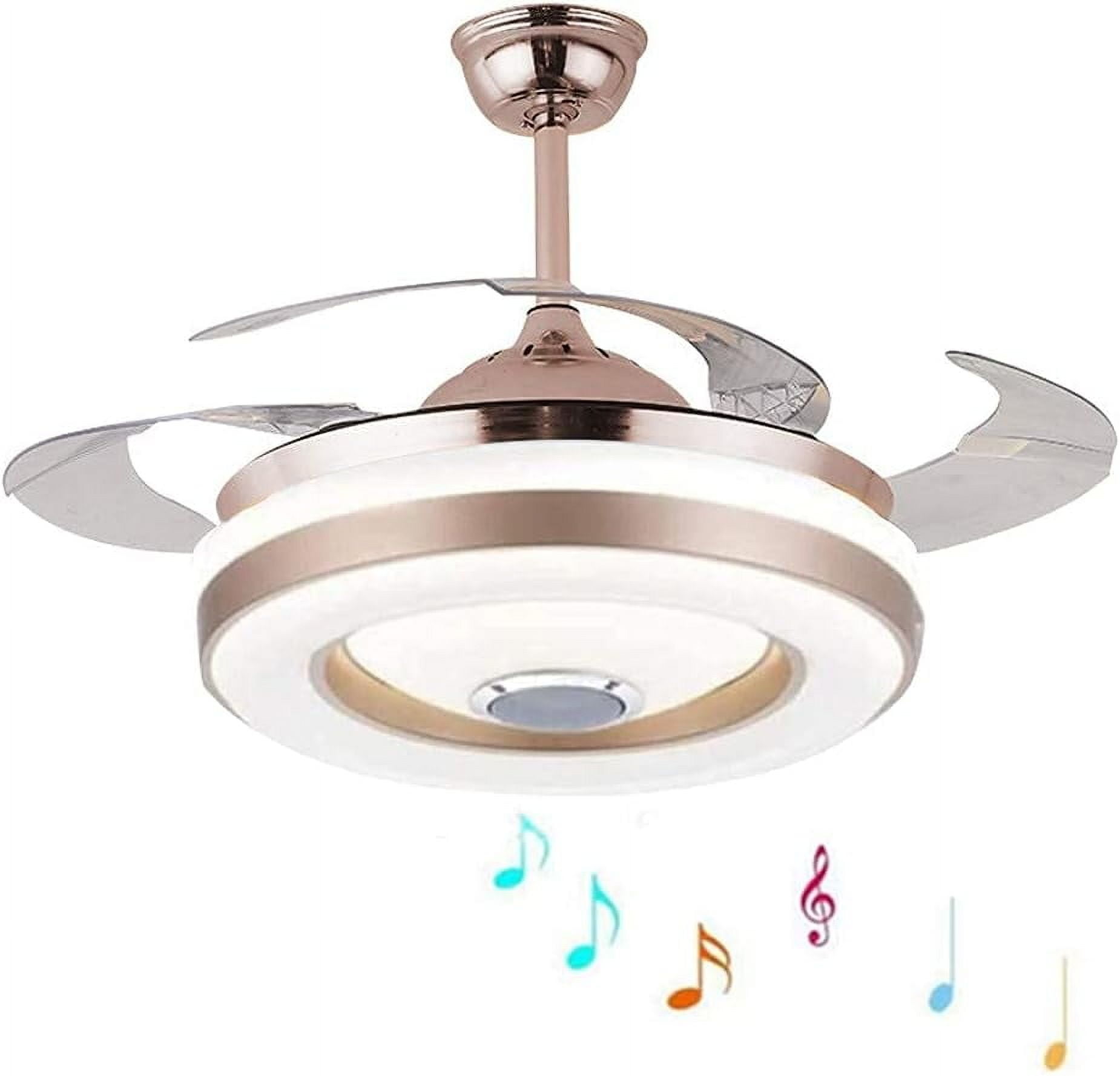 DFL 48" Retractable Bluetooth Ceiling Fan With Speaker & RGB Lights - 6 Speed, Remote/APP Control, Modern Chandelier