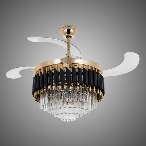 AFANQI 42" Modern Luxury Crystal Ceiling Fan Chandelier, Remote Control Invisible Fan Crystal Chandelier, LED 3 Color 3 Speed Ceiling Fan Light for Living Room Dining Room Foyer
