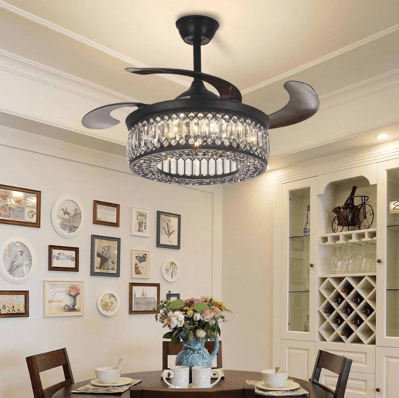 AFANQI 42” Reversible Crystal Ceiling Fans with Lights, Modern ...