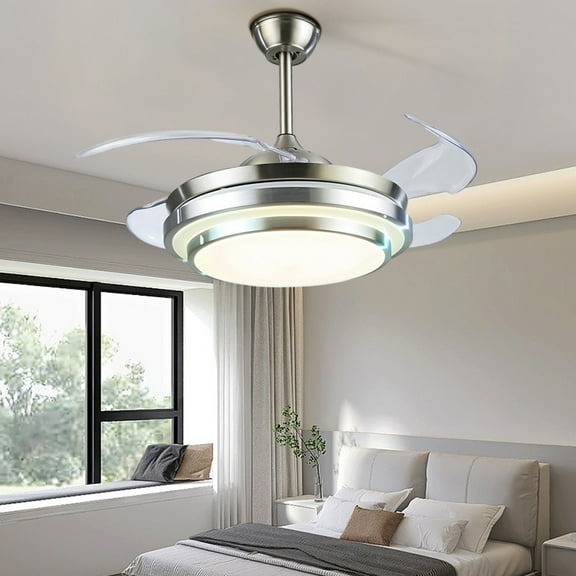 AFANQI 42in Silver Modern LED Chandelier Ceiling Fan with Remote Control