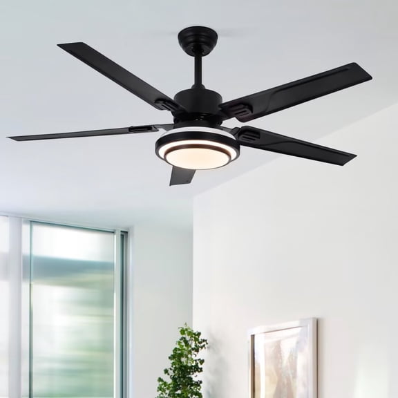 AFANQI 52 Inch Remote Control Modern Black Ceiling Fan with Light Living Room 5 Blades 3 Colors 3 Speed ​​Ceiling Fan