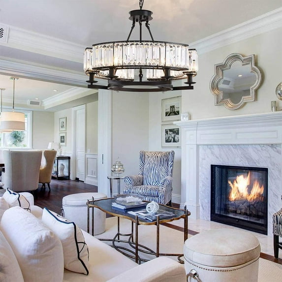 AFANQI 6-Light Crystal Chandelier Black Crystal Chandelier for Dining Room Farmhouse Metal Crystal Chandelier for Living Room Kitchen Island Hallway Entryway Light Fixture