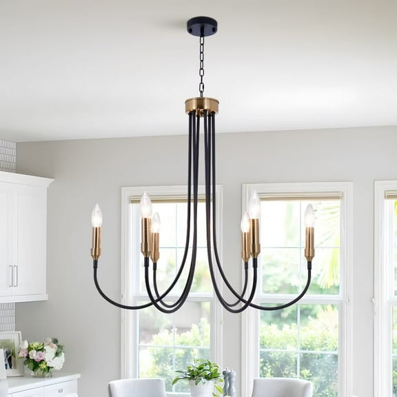 AFANQI 6 Light Metal European Style Simple Chandelier, 27 Inch Candle Chandelier for Kitchen, Living Room, Foyer