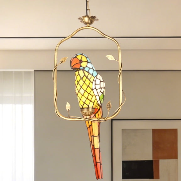 AFANQI 6-inch retro single-head parrot chandelier with bulb, suitable for dining room, bedroom, and living room lighting.