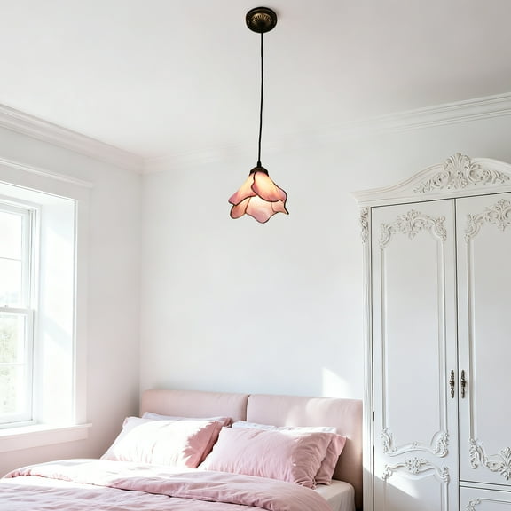 AFANQI 8-inch retro European style chandelier, single-head pink flower chandelier D20, suitable for lighting in dining room, living room and bedroom.