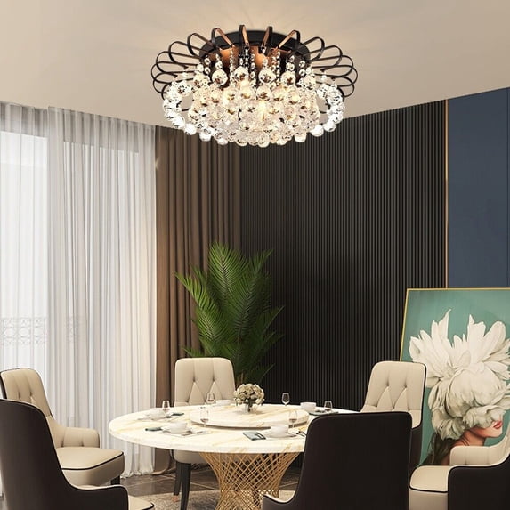 AFANQI Crystal Chandeliers Flush Mount Ceiling Light Fixture,23.6" Lights Chandelier with Crystals,Light Fixtures Ceiling Mount, Hallway Light Bedroom Chandelier for Dining Room Kitchen