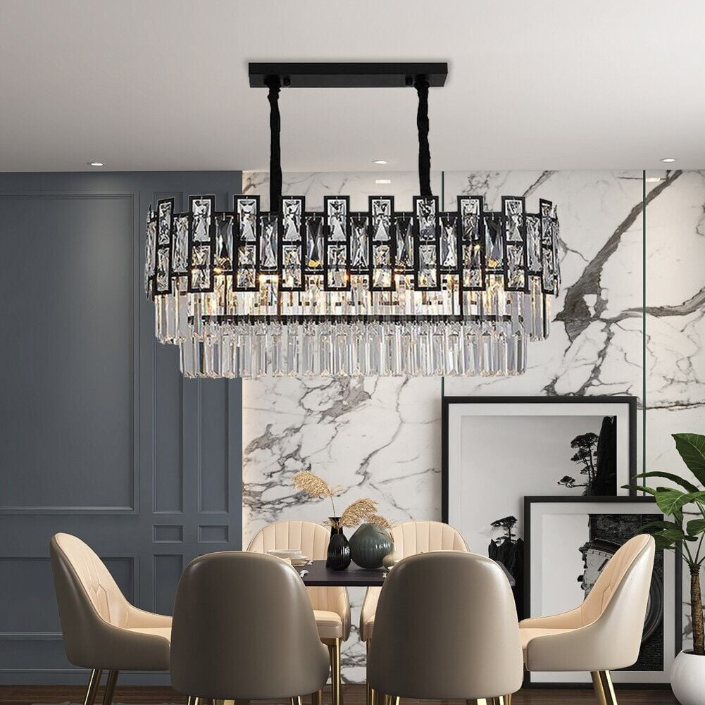 AFANQI Crystal Chandeliers for Dining Room 12-Light Black Modern ...