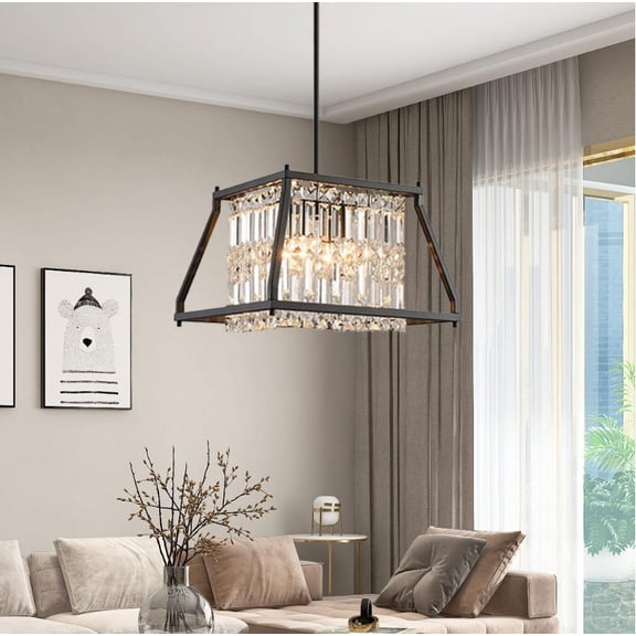 AFANQI Dining Room Light Fixture Semi Flush Mount Ceiling Light Fixture Farmhouse Chandelier Black Metal Crystal Pendant Light for Hallway Entryway Bedroom Balcony Kitchen Island
