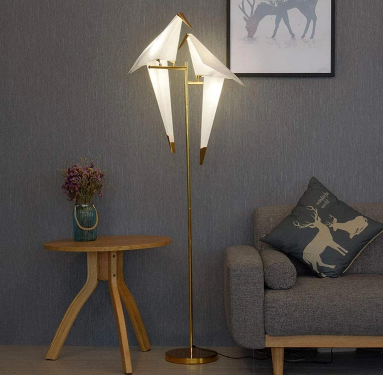 AFANQI Double Crane Iron LED Lights Origami Swing Bird Bedroom Living Room Floor Lamps