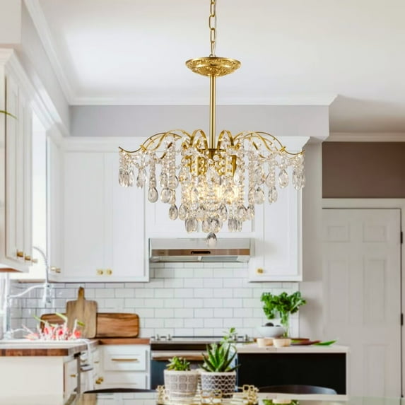 AFANQI Elegant Crystal Chandelier Gold Pendant Fixture Modern Ceiling Lamp 6 Lights