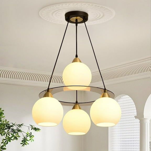 AFANQI Mid Century Modern 4-Lights Cluster Pendant Lighting Adjustable Hanging Ceiling Light Vintage Round Kitchen Island Chandelier Light Fixture