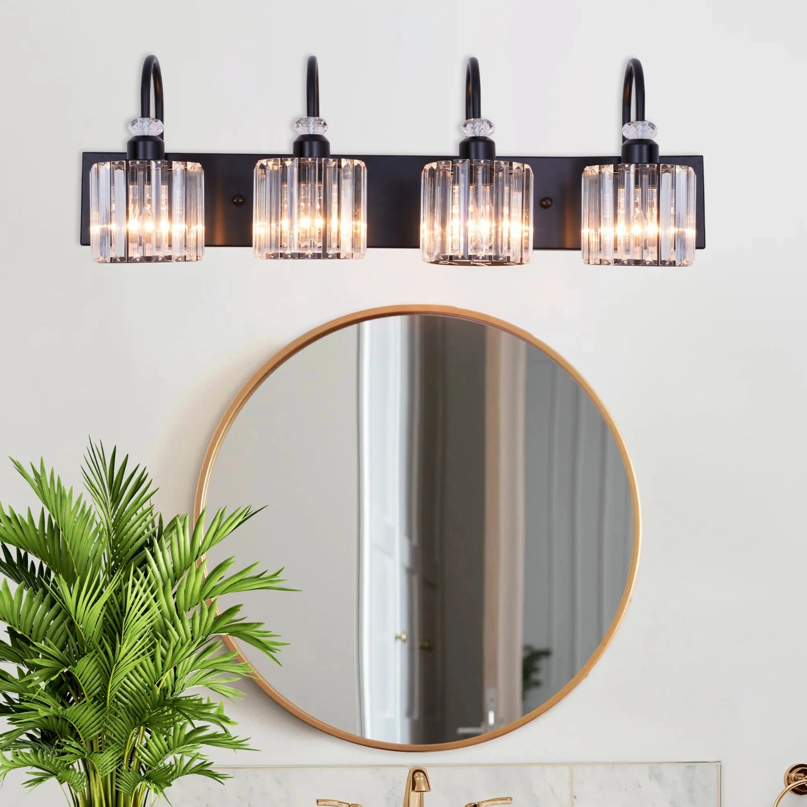 AFANQI Modern Crystal Wall Light 4-Lights Vanity Wall Lamp Fixture for Bedroom Bathroom