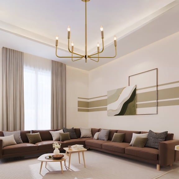 AFANQI Modern Gold Chandelier, Dining Room 6 Light Farmhouse Candle Chandelier, Living Room Entry Bedroom Industrial Chandelier