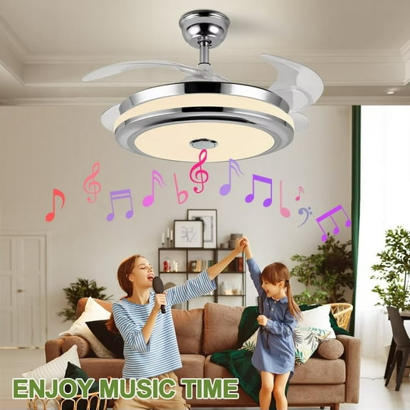 AFANQI Modern Multifunctional Ceiling Fan with Light and Bluetooth Speaker, Retractable Ceiling Ceiling Light Ceiling Fan with Remote Control, Invisible Ceiling Fan for Living Room Bedroom (42 Inch)