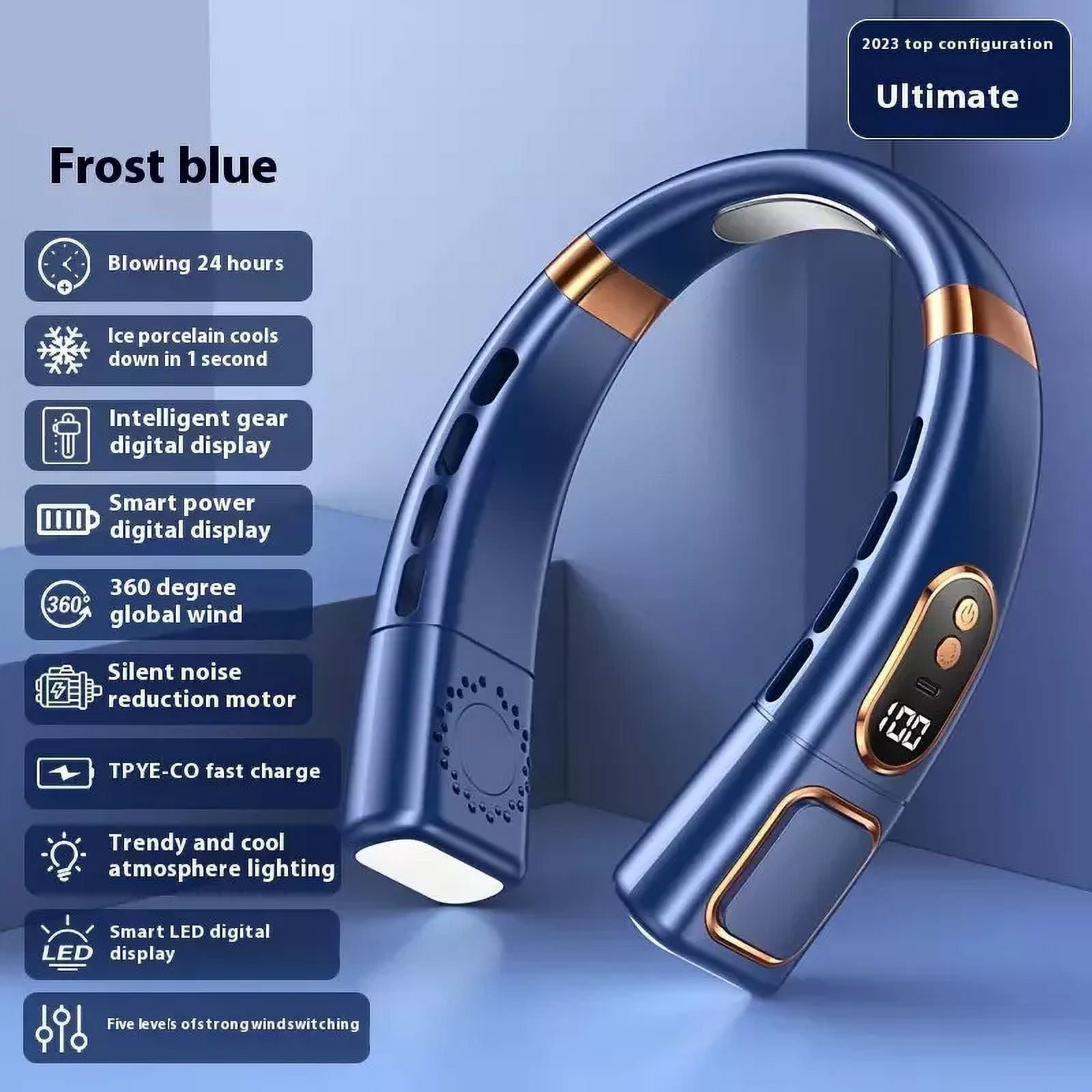 AFANQI Neck Fan Rechargeable 8000mAh LED Display 360 Cooling Airflow Mini Air Conditioner