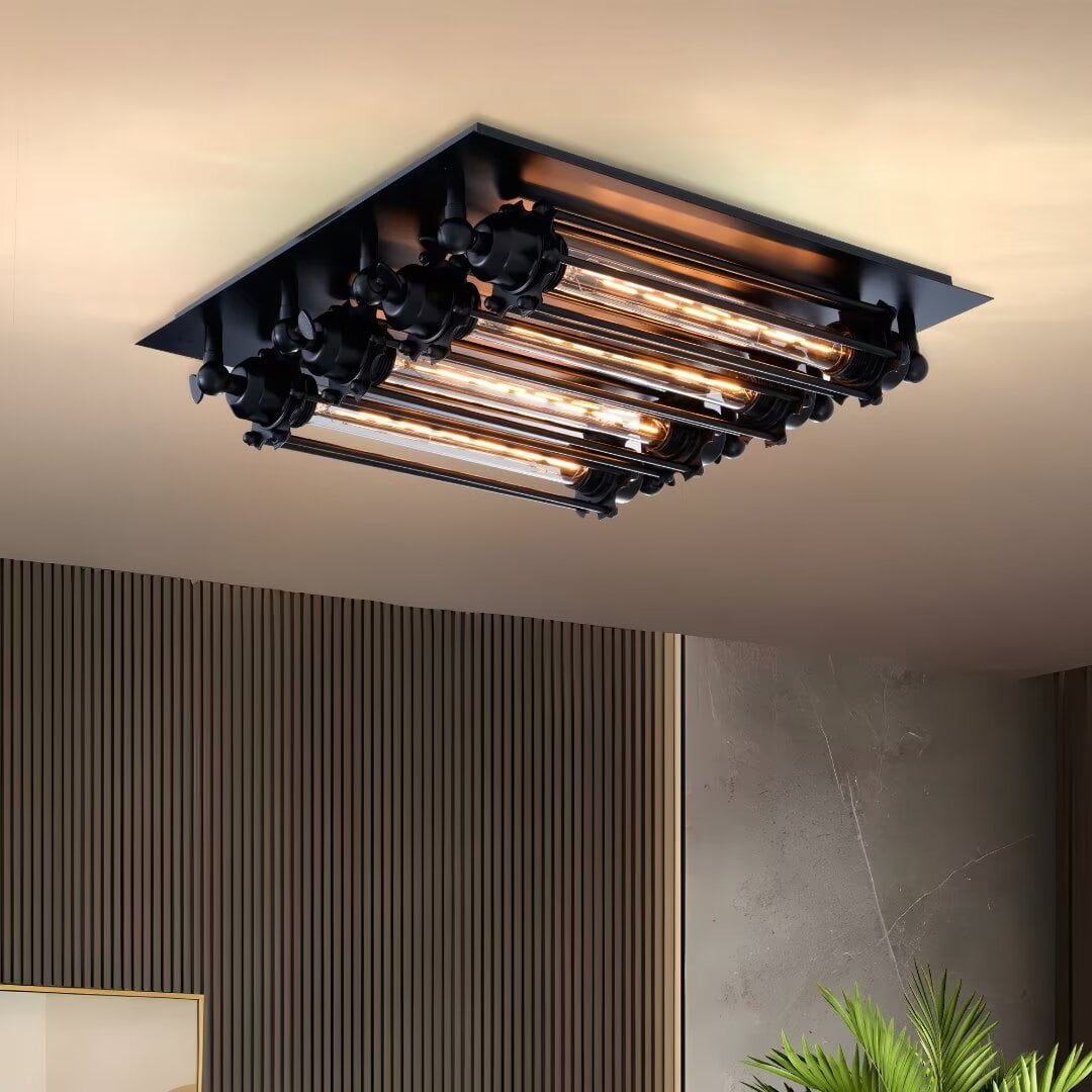 AFANQI Punk Style Steam Metal Tubular Ceiling Light, 4 Heads Vintage Bar Industrial Chandelier for Cafe Bar