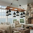 thumbnail image 1 of AFANQI Retro Farmhouse Chandelier, Industrial Wood Beam Pendant Light Metal Glass Lampshade Hanging Lighting Fixture for Kitchen Island Pool Table Bar, 1 of 15