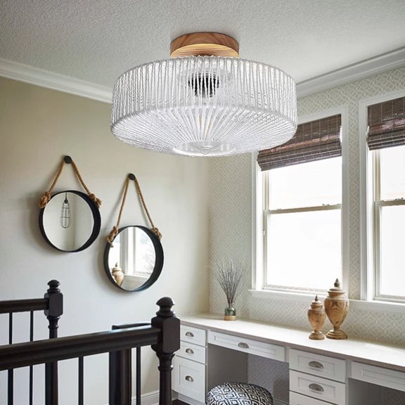 AFANQI Semi Flush Mount Ceiling Light Hand Woven Retro Ceiling Light Fixtures for Hallway Bedroom Kitchen Entryway