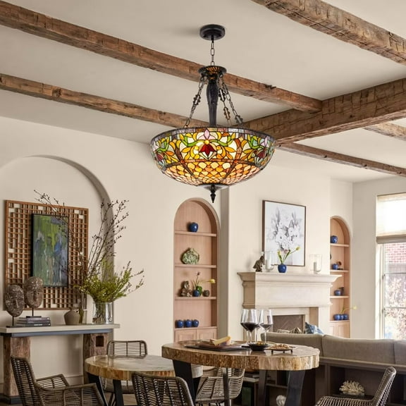 AFANQI Tiffany Chandelier Light Fixture 20 Inch 5 Light Stained Glass Chandelier Suspension Light