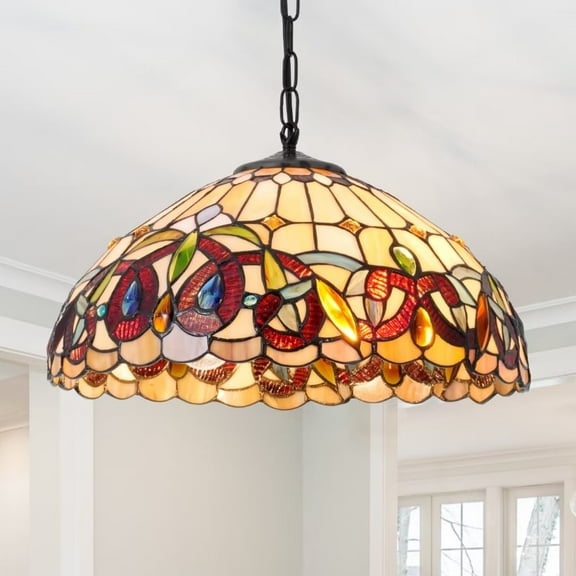 AFANQI Tiffany style glass chandelier, vintage stained glass chandelier, rustic style living room light fixtures.