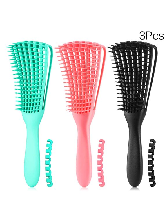 3 Pack Detangling Brush, Detangler Brush for Afro America Textured 3a to 4c Kinky Wavy, Curly, Coily, Wet/Dry Hair, Easy to Clean (Pink/Blue/Black)