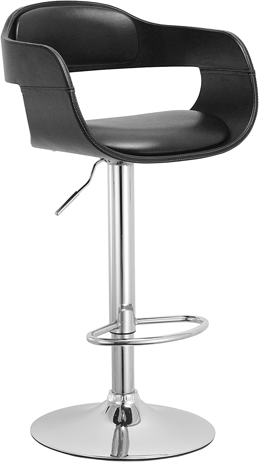 Black and Silver Adjustable Swivel Barstool with Padded Seat