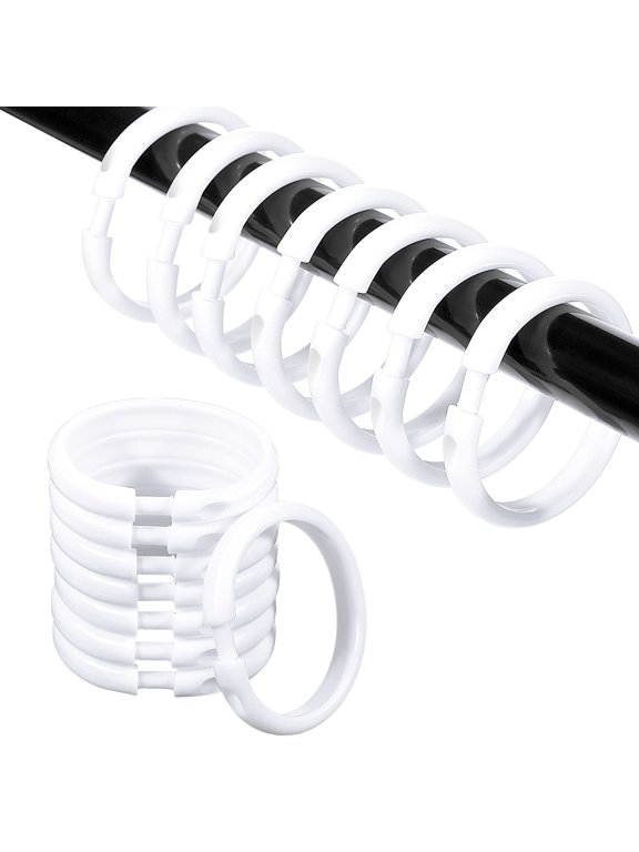 O-Ring Shower Curtain Hooks Solid White Shower Hooks Plastic Shower Curtain Rings (Set of 12)