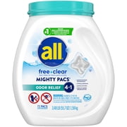 all Unit Dose Laundry Detergent, Mighty Pacs, Free Clear, Odor Relief, 72 Count