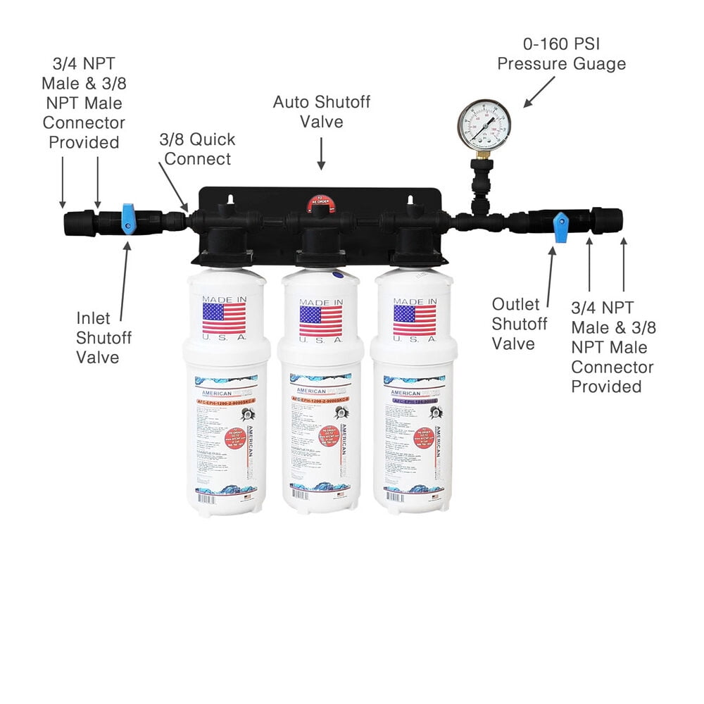 AFC® #AFC-3S-27S Triple Filter / Food Service / Ice Machine Water Filter System - 3 Filters