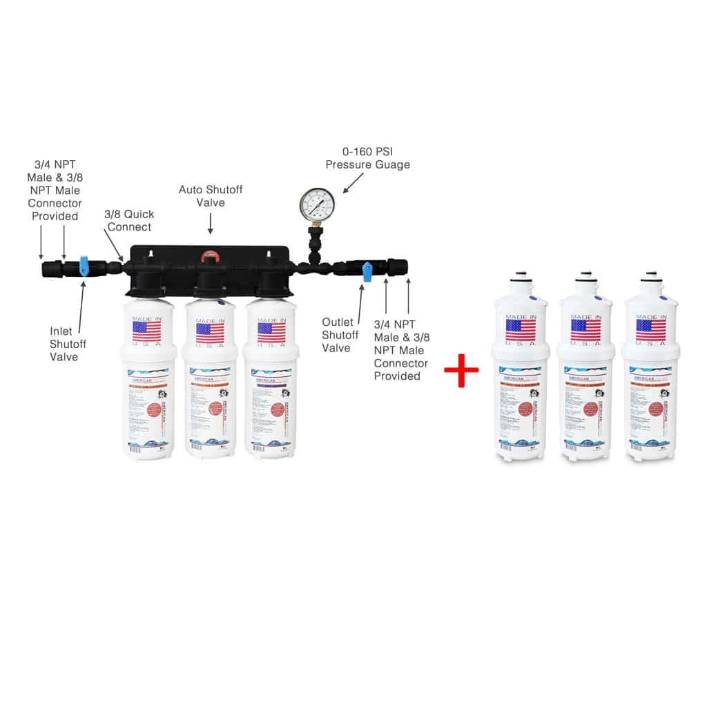 AFC® #AFC-3S-27S Triple Filter / Food Service / Ice Machine Water Filter System - 6 Filters