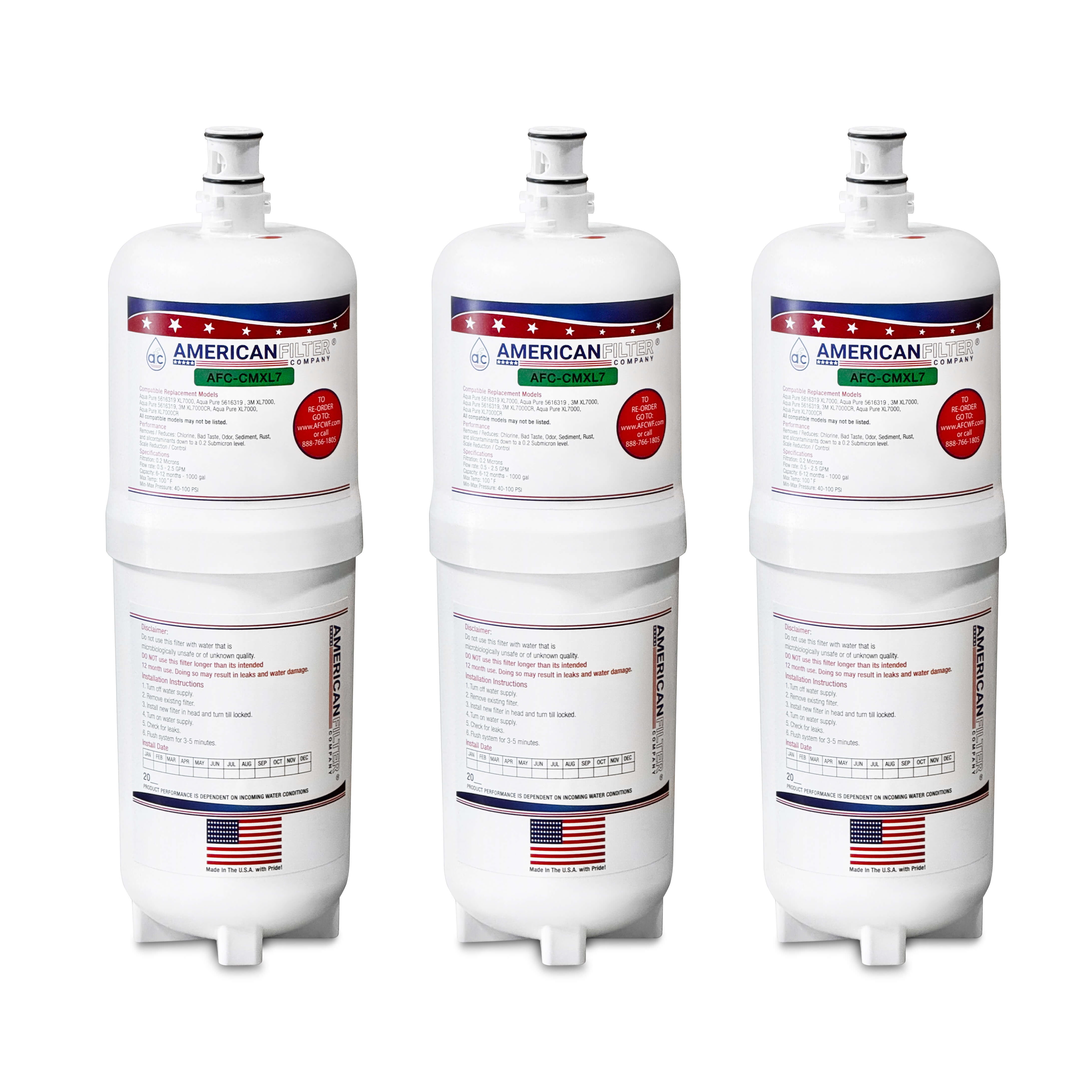 AFC® #AFC-CMXL7, Compatible with 3M® XL7000CR Water Filter Made in USA -3 Filters