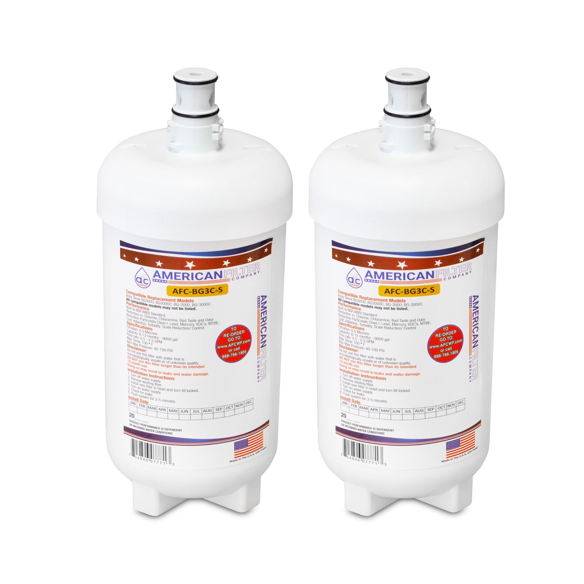 AFC White Under Sink Water Filter Replacement Cartridges, 2-Pack