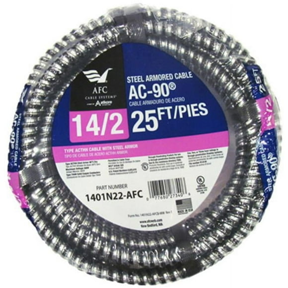 AFC Cable Systems 1401N22-AFC 25 ft. 14-2 ACT Armored Cable Copper Conductors- 90 Degree C