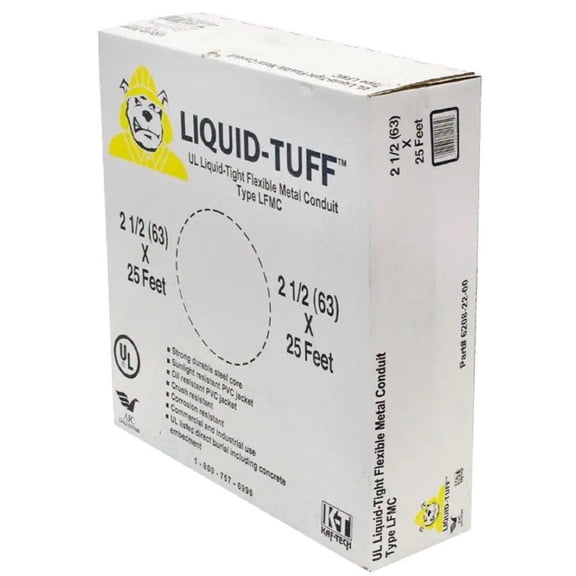 Liquid-Tight Flex Metal Conduit, 2-1/2 in Trade Size, 25 ft, 7 in Bend, Steel, Gray