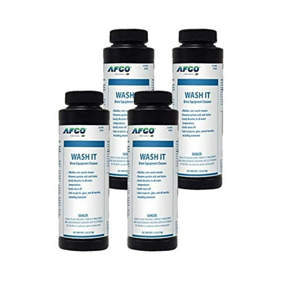 AFCO 2548 Wash It Powdered Alkaline Brew Equipment Cleaner 2 LB (Case of 4) designed for cleaning everything, including fermenters, kettles, mash/lauter tuns, heat exchangers, tanks and kegs