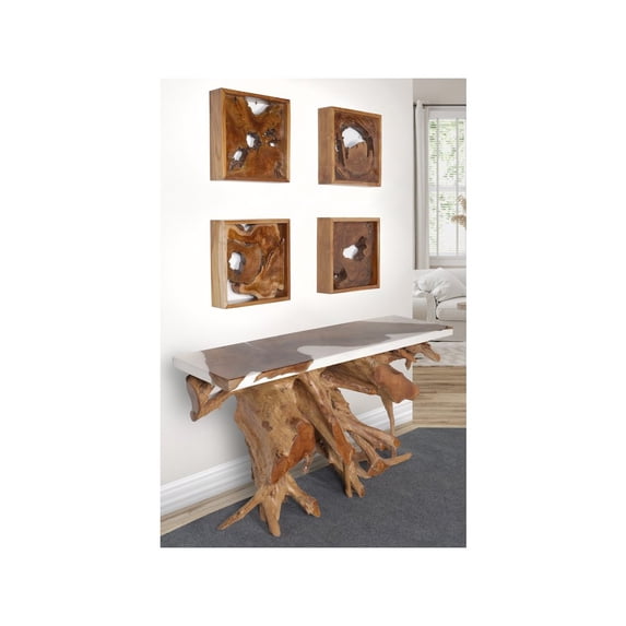 AFD 60 Inch Teak Root Console Table White Resin