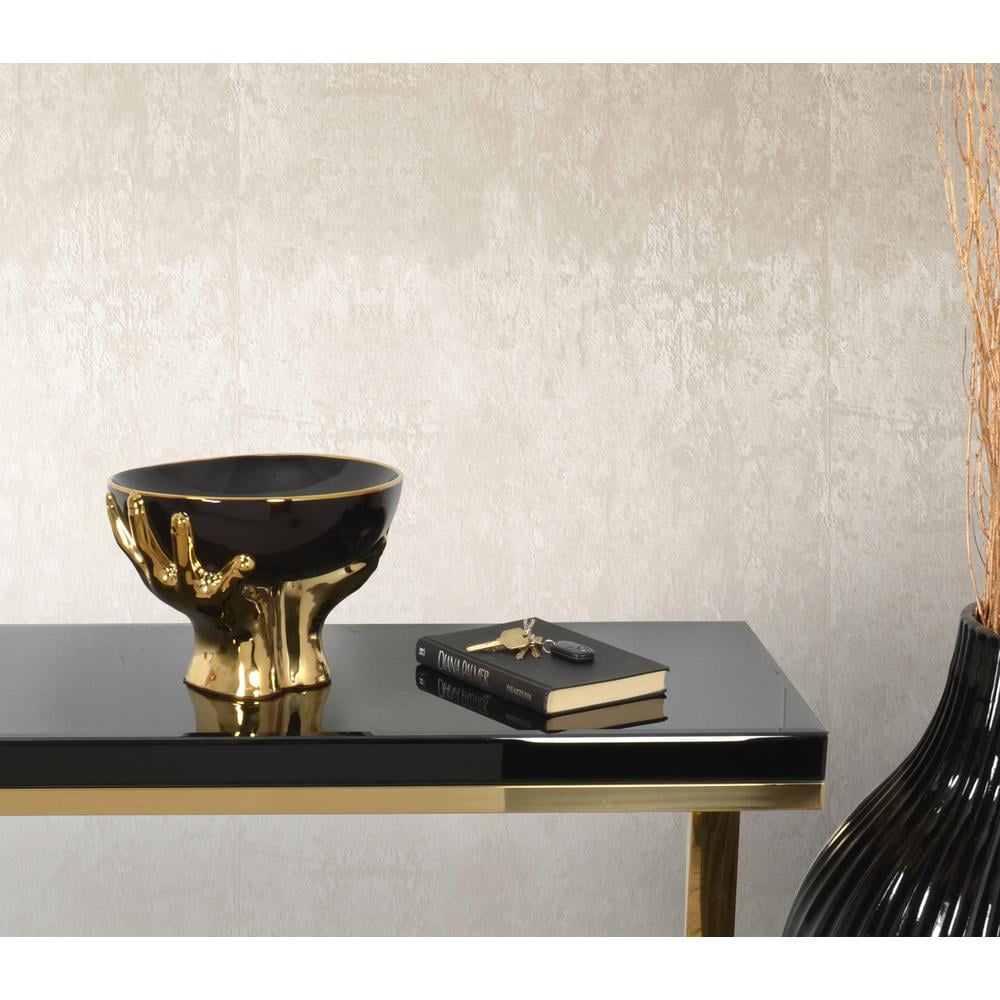 Handcrafted Black Porcelain Bowl with Gold Hands