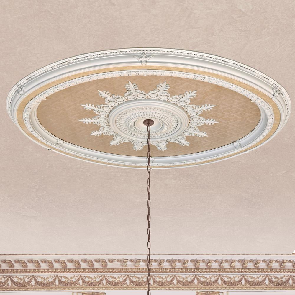 Blanco Oval White and Beige Polystyrene Ceiling Medallion