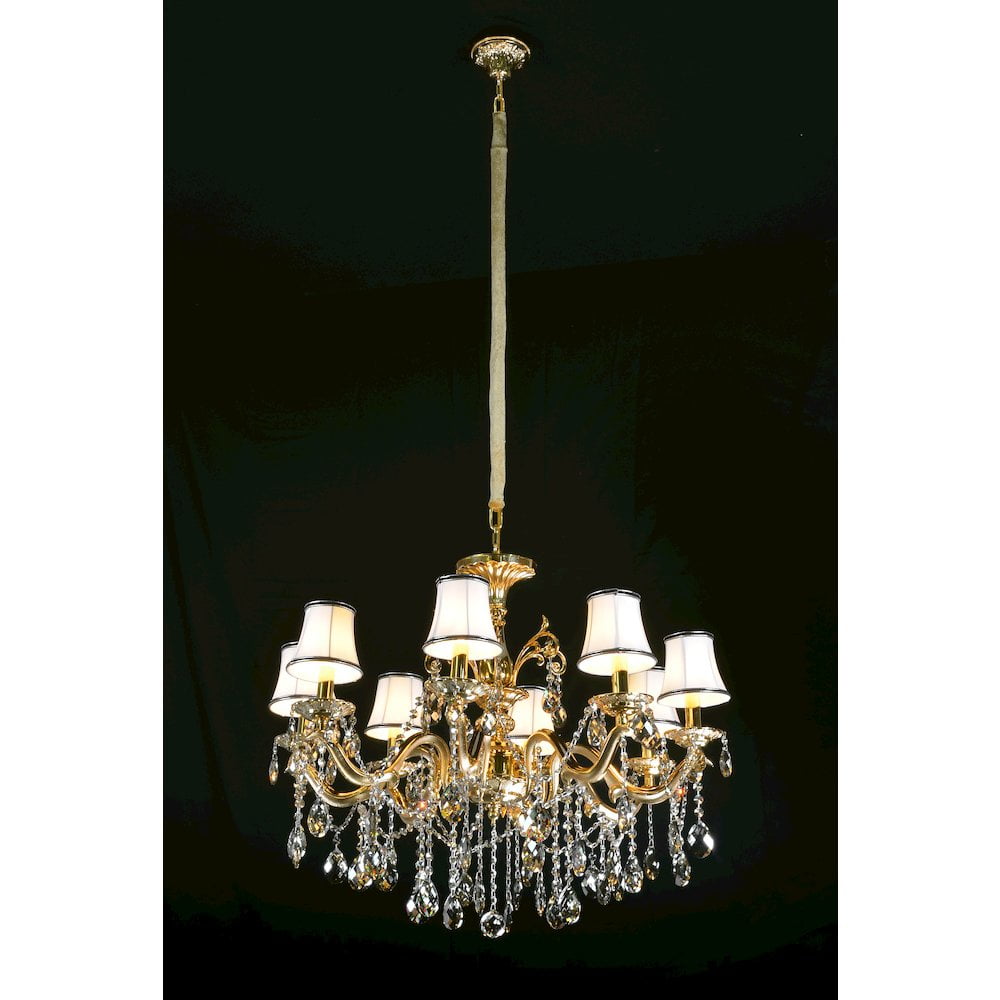 Elegant Gold and Crystal 12-Light Empire Chandelier