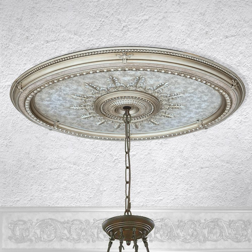 Champagne Silver Large Oval Ceiling Medallion 79 Inches