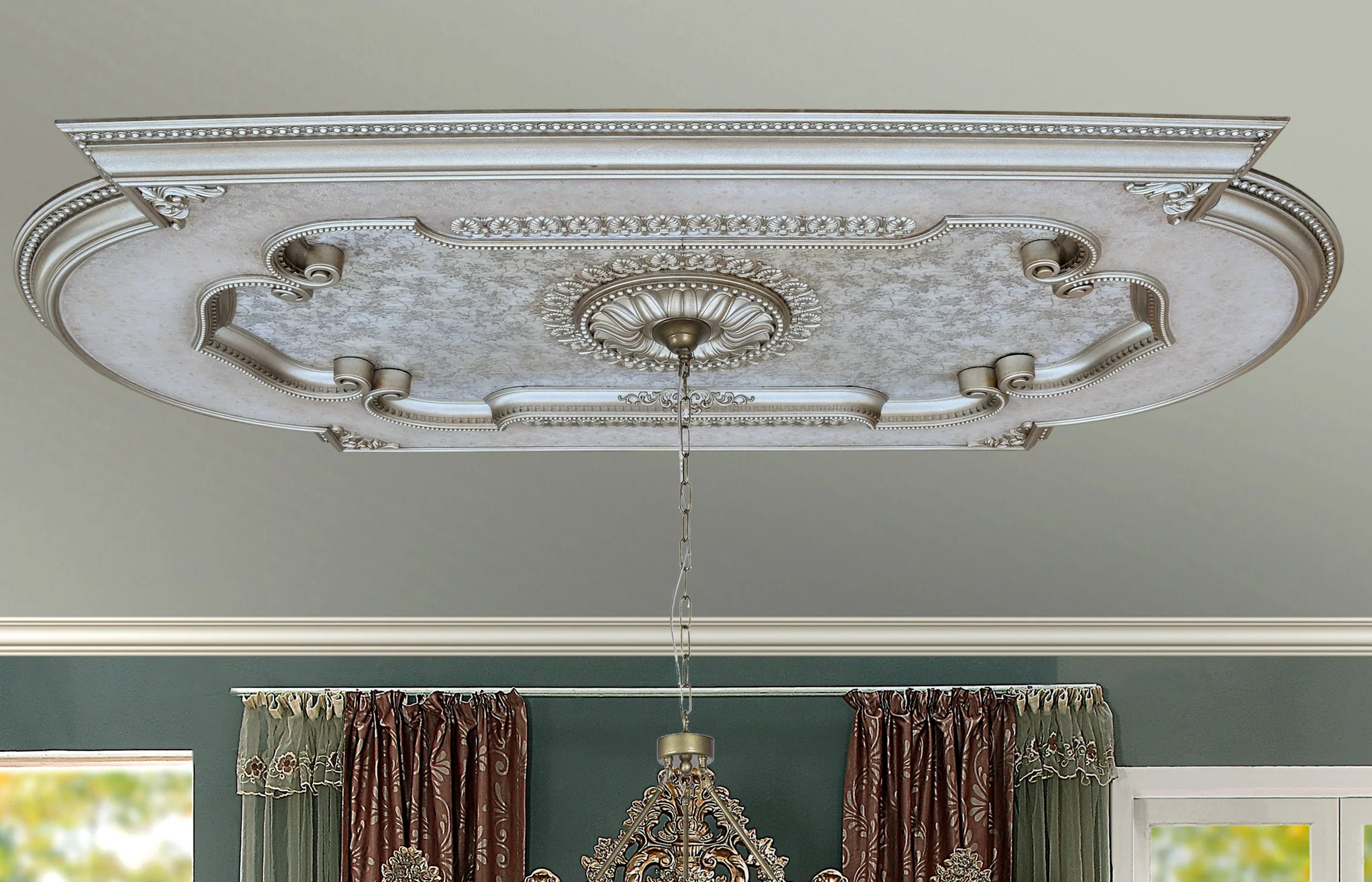 Champagne Silver Rectangular Polystyrene Ceiling Medallion 94 inches