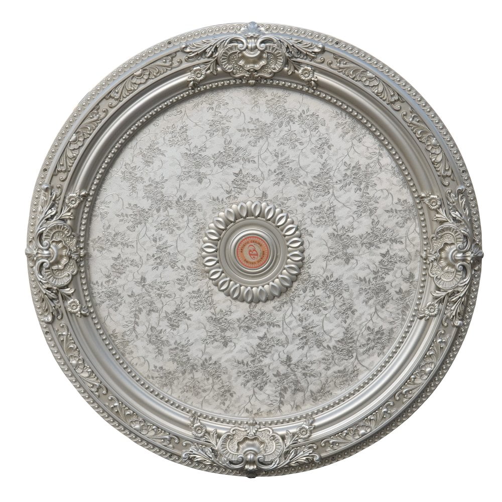 Antique Silver Round Chandelier Ceiling Medallion with Floral Design, 36 Inches