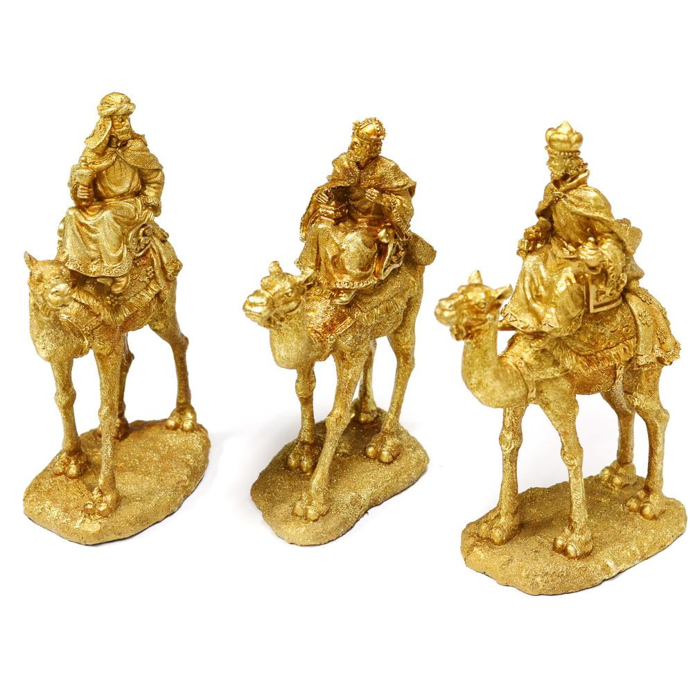 Antique Gold Resin Three Kings on Camels Figurine Set