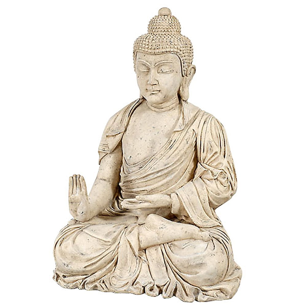 Enlightened Seated Buddha Statue in Aged Sandstone Finish