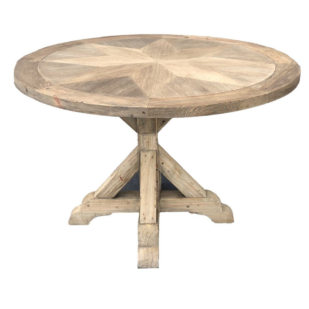 Farmhouse Light Brown Reclaimed Wood Round Dining Table