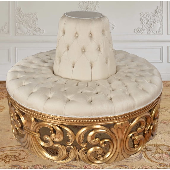 Gold Rococo Circular Cream Settee