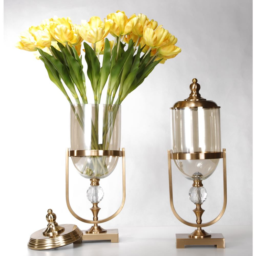 Gold and Clear Glass Lidded Vases Set of Two