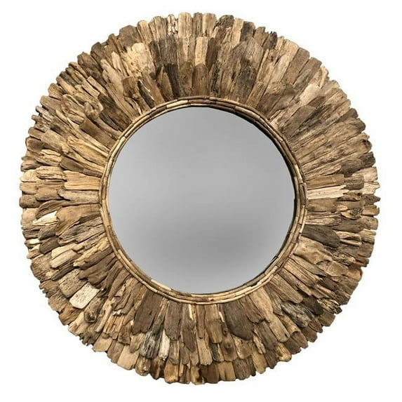 AFD Home 10782943 120 cm Large Round Wood Chuck Mirror