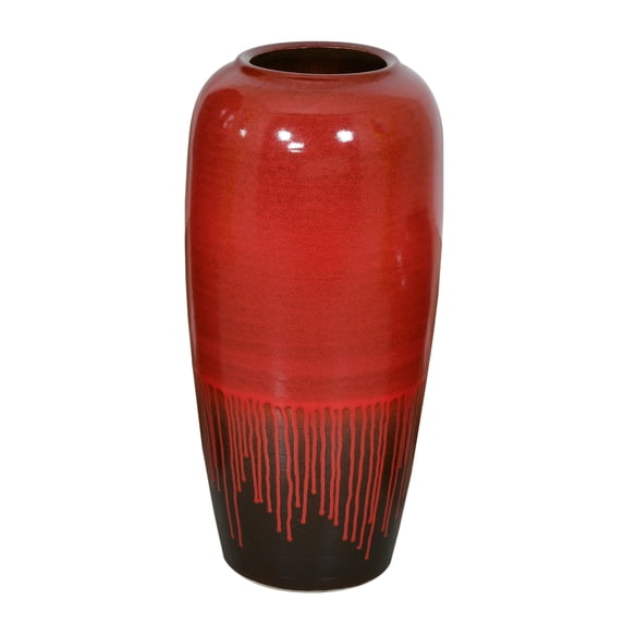 31.50"H Medium Deep Red Tones Large Floor Standing flower Vase Porcelain